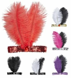 Bandeau Plume Et Sequins Rouge - Viva La Fiesta -VIVALAFIESTA Soldes 1883 Grands bandeau a sequins et plumes Charleston