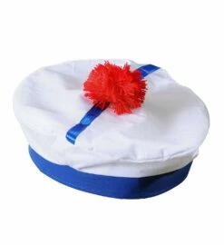 Beret De Marin Blanc Avec Pompon Rouge - Viva La Fiesta