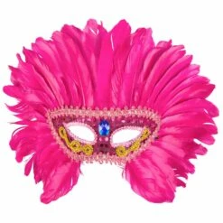 Loup Avec Grandes Plumes Roses - Viva La Fiesta