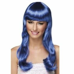 Perruque Longue à Frange Bleu - Viva La Fiesta