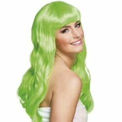 Perruque Longue à Frange Vert Fluo - Viva La Fiesta