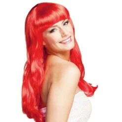 Perruque Longue à Frange Rouge - Viva La Fiesta