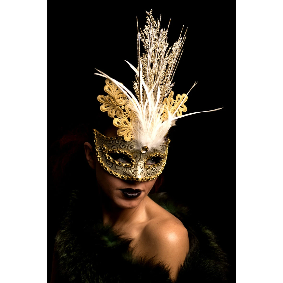 Loup Broderie Et Plume Doré Luxe - Viva La Fiesta 3 Loup Broderie Et Plume Doré Luxe - Viva La Fiesta